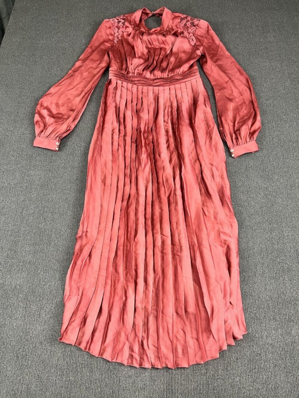 Little Mistress Maternity Coral Pleated Lace Long Sleeve Maxi Dress Size 6